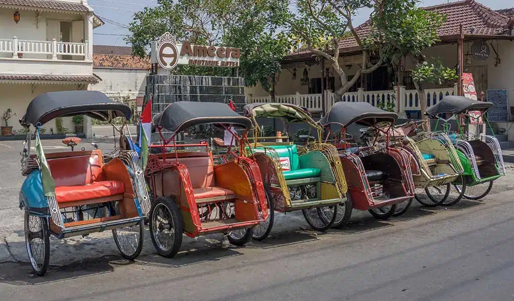 Traditionele riksjas in Yogyakarta