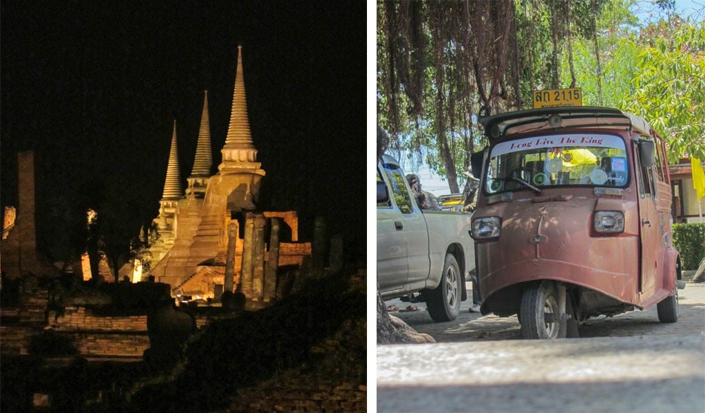 Tempels met tuk tuk in Ayutthaya