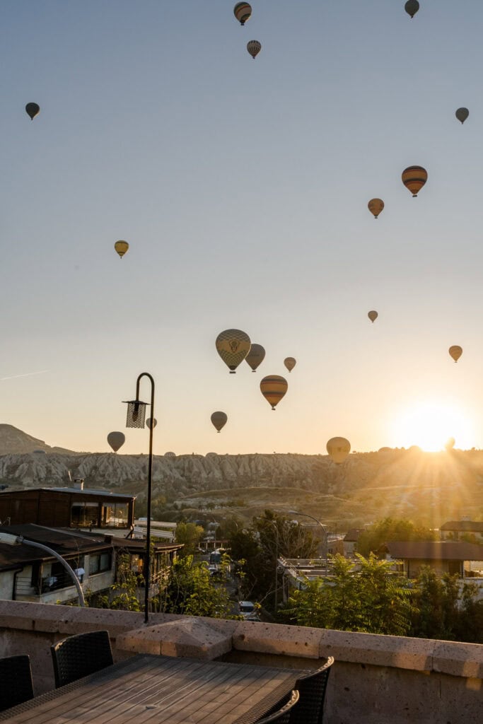 Uitzicht luchtballonnen Cappadocië